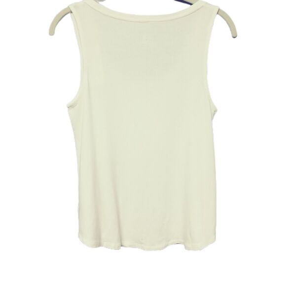Womens Small White Tank Top Ivory Stretch Scoop Neck Knit Casual Layering Tee - Picture 2 of 12